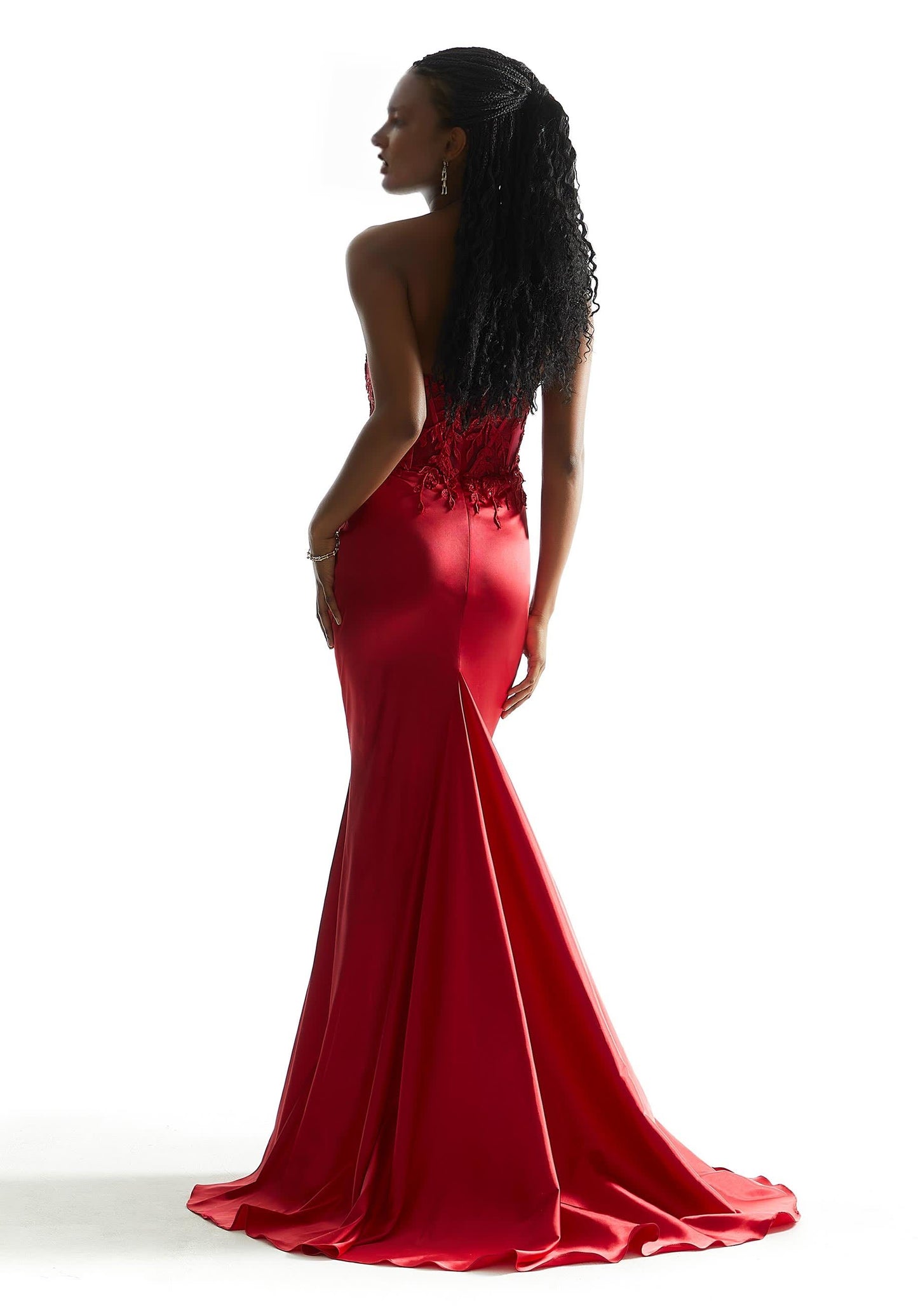 Beaded Lace Satin Prom Dress